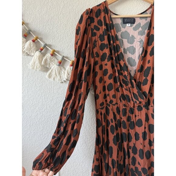 Megan Renee Talia Drape Animal Print Wrap Maxi Dress Brown Boho Contemporary M - Picture 6 of 10